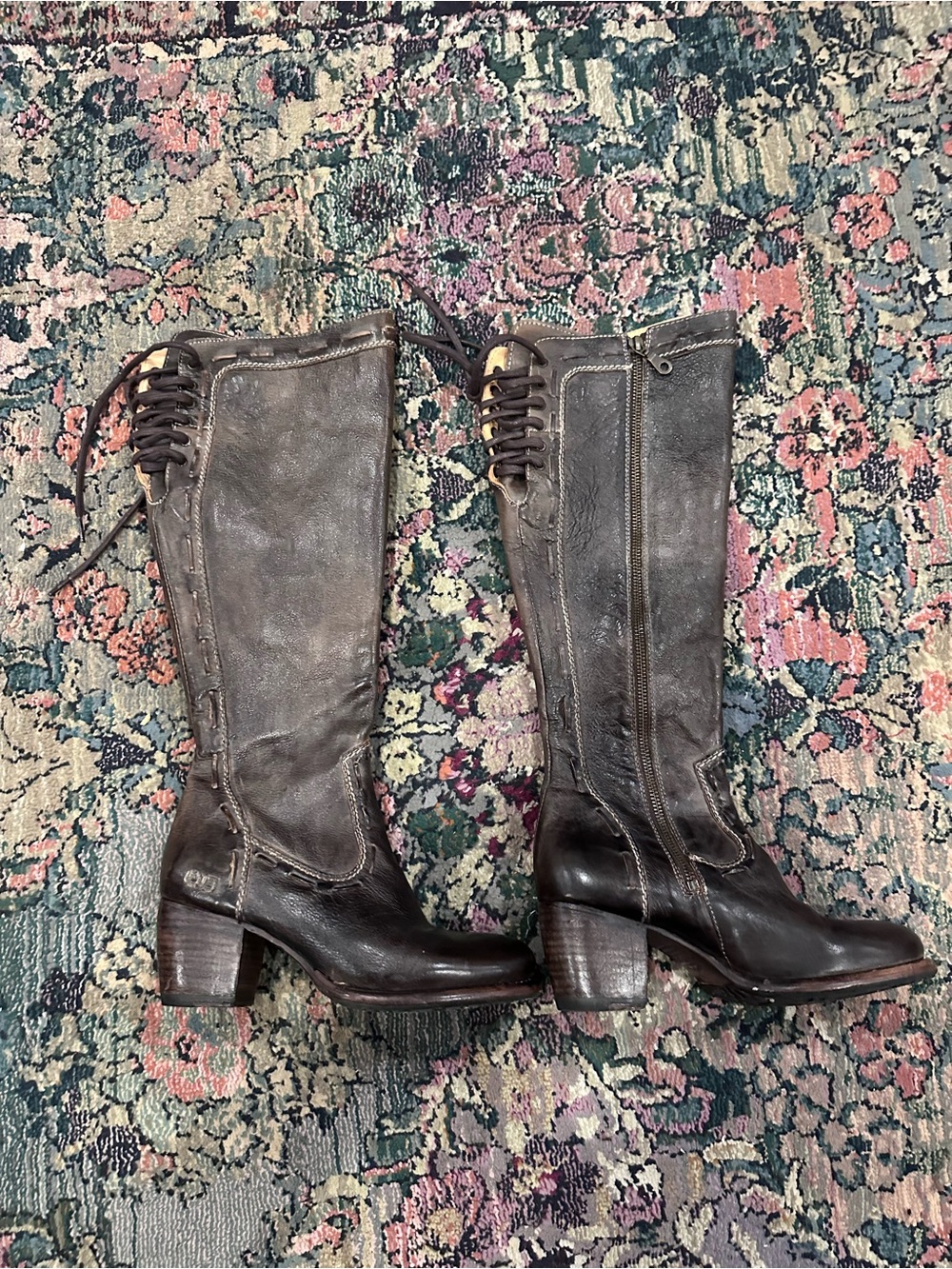 BED|STU Brown Tall Lace-Up Leather Heeled Boots